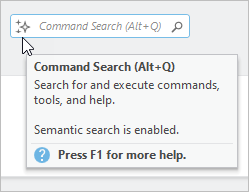 The ScreenTip in the Command Search box indicates that semantic search is enabled.