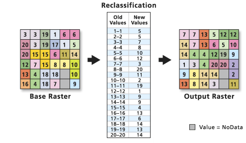 Example of reclassification by single values Example of reclassification by single values